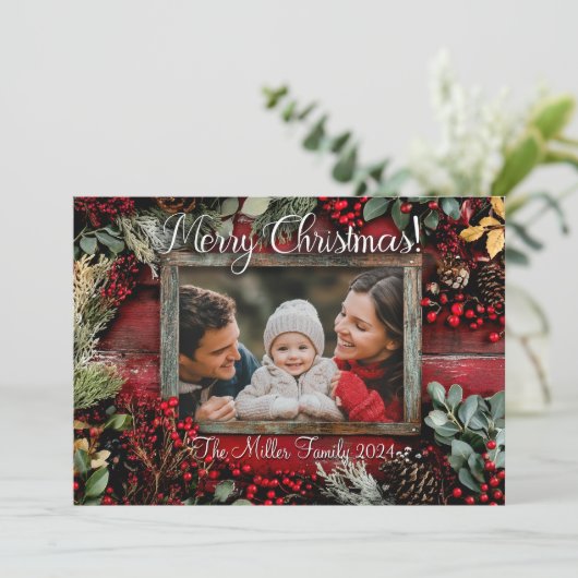 家族パーソナライズされた素朴のクリスマスフォトカード シーズンカード (スタンド正面)