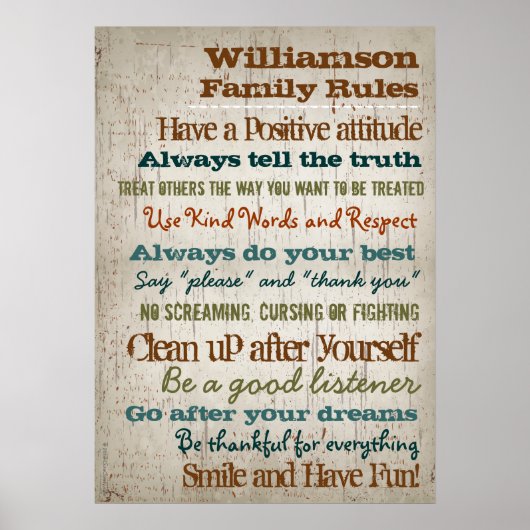 家族パーソナライズされた規則ハウスサイン ポスター (正面)