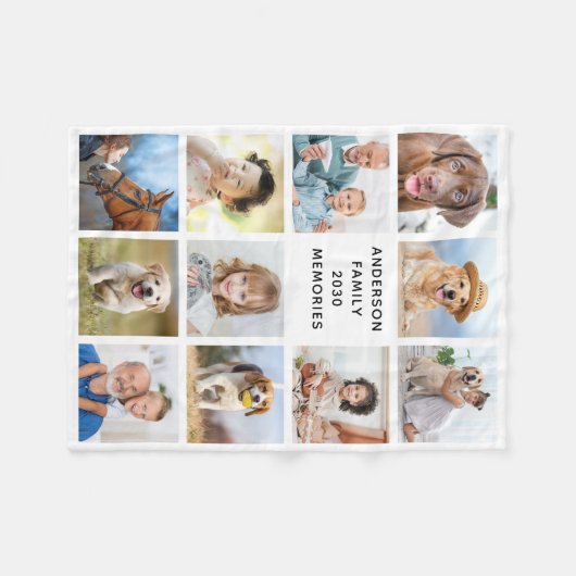 家族パーソナライズされた11フォトコラージュシンプルモダン フリースブランケット (正面(横))