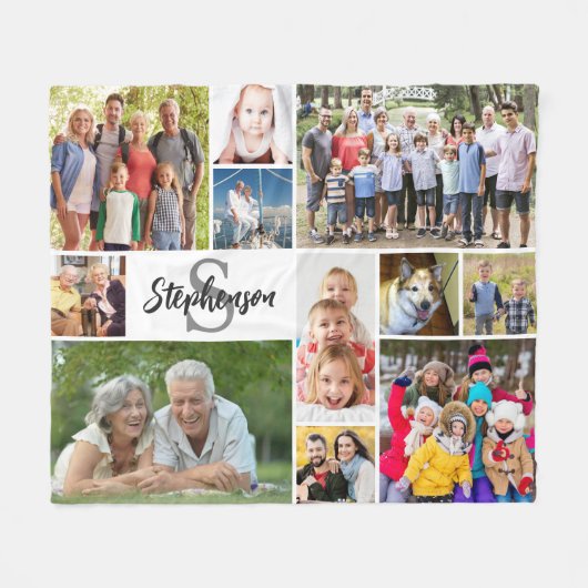 家族パーソナライズされた11ユニークフォトコラージュシンプル フリースブランケット (正面(横))