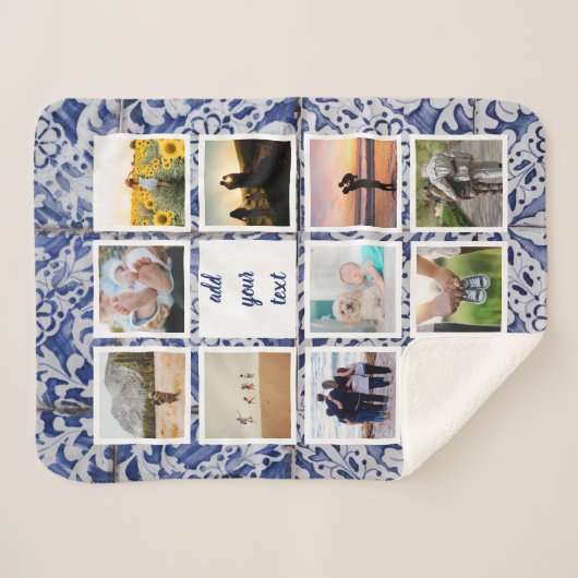 家族パーソナライズされた11写真カスタムコラージュ シェルパブランケット (正面(横))