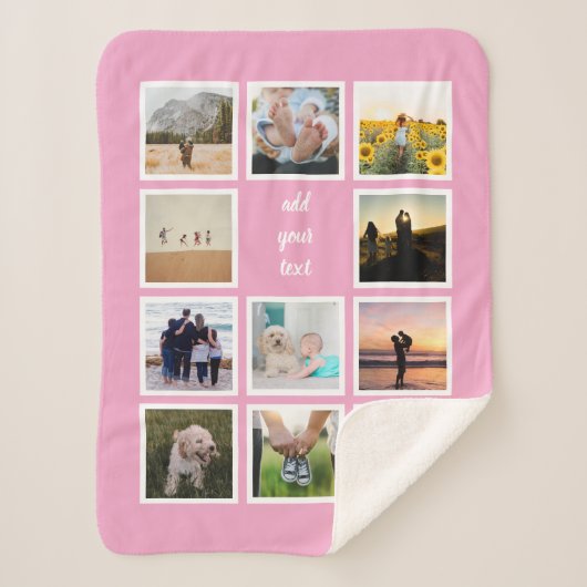 家族パーソナライズされた11写真カスタムコラージュ シェルパブランケット (正面)