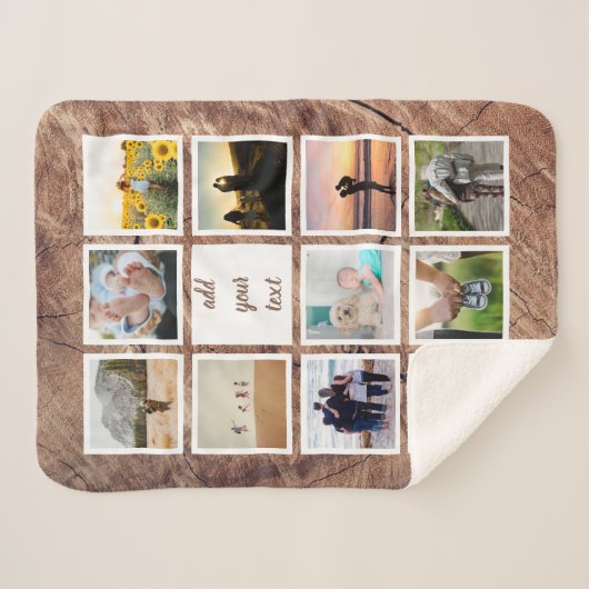 家族パーソナライズされた11写真カスタムコラージュ シェルパブランケット (正面(横))