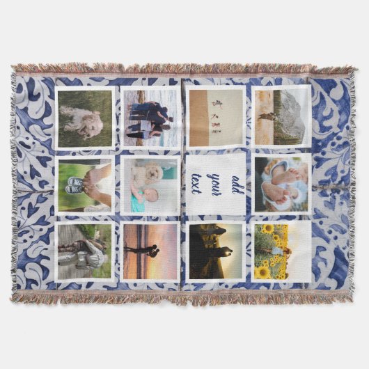 家族パーソナライズされた11写真カスタムコラージュ スローブランケット (正面)