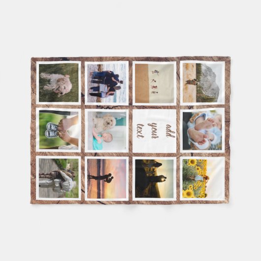 家族パーソナライズされた11写真カスタムコラージュ フリースブランケット (正面(横))