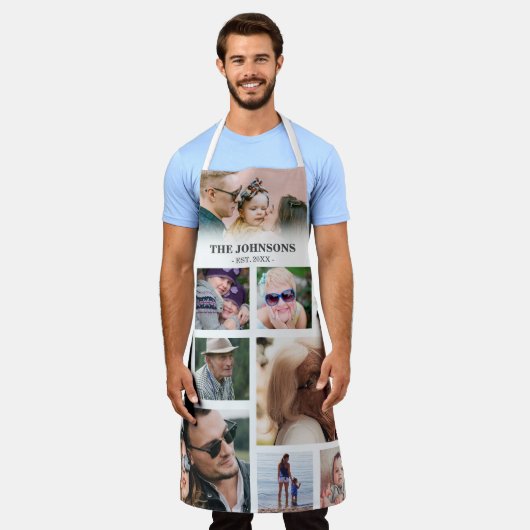家族パーソナライズされた11写真コラージュ エプロン (着用した状態)