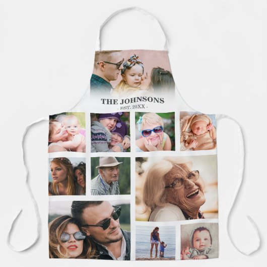家族パーソナライズされた11写真コラージュ エプロン (正面)