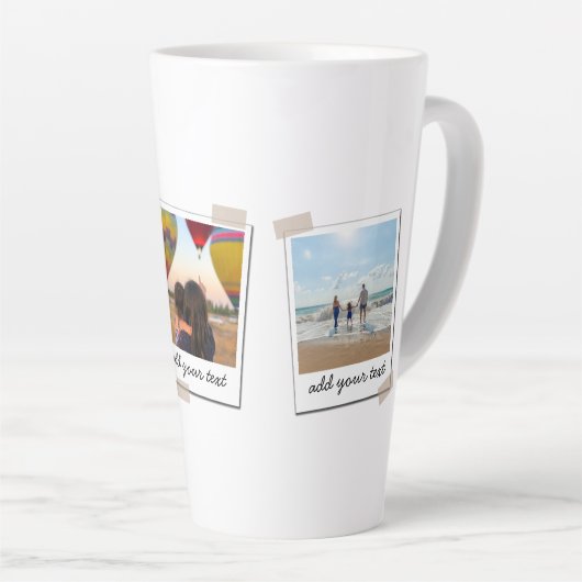 家族パーソナライズされた3フォトカスタムコラージュ カフェラテマグ (右アングル)