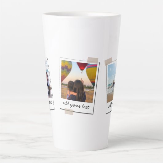 家族パーソナライズされた3フォトカスタムコラージュ カフェラテマグ (正面)