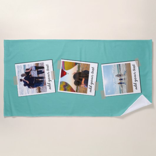 家族パーソナライズされた3フォトカスタムコラージュ ビーチタオル (正面)