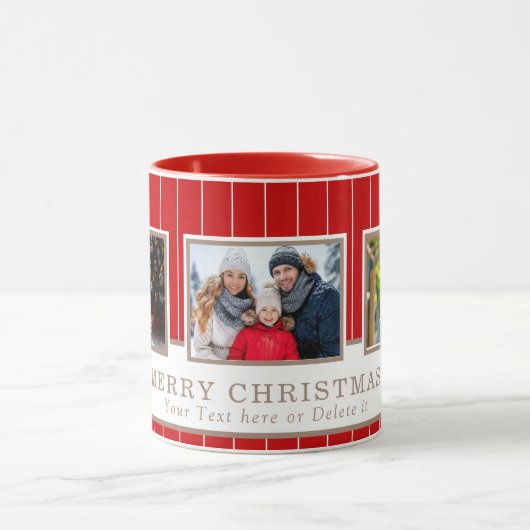 家族パーソナライズされた3写真コラージクリスマス マグカップ (中央)