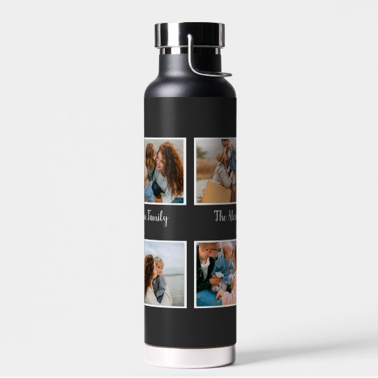 家族パーソナライズされた4枚の写真コラージュテンプレート ウォーターボトル (左面)