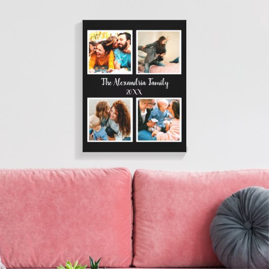 家族パーソナライズされた4枚の写真コラージュテンプレート キャンバスプリント (インサイチュ (リビング))