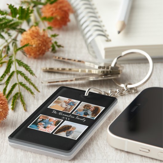 家族パーソナライズされた4枚の写真コラージュテンプレート キーホルダー (正面右)
