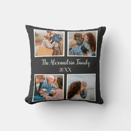 家族パーソナライズされた4枚の写真コラージュテンプレート クッション (正面)