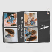 家族パーソナライズされた4枚の写真コラージュテンプレート ゴルフタオル (横)