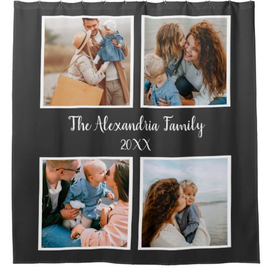 家族パーソナライズされた4枚の写真コラージュテンプレート シャワーカーテン (正面)
