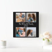 家族パーソナライズされた4枚の写真コラージュテンプレート スクエア壁時計 (ホーム)