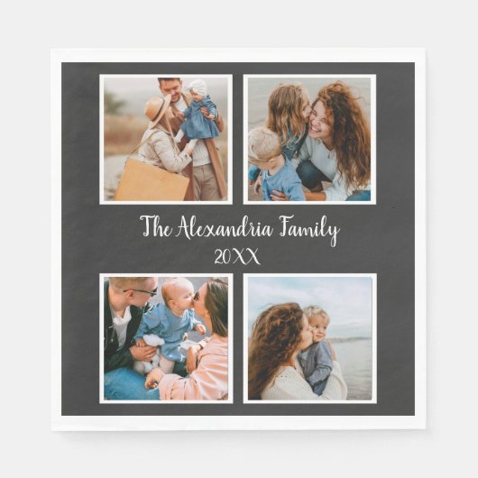 家族パーソナライズされた4枚の写真コラージュテンプレート スタンダードランチョンナプキン (正面)