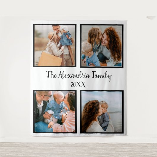 家族パーソナライズされた4枚の写真コラージュテンプレート タペストリー (正面)