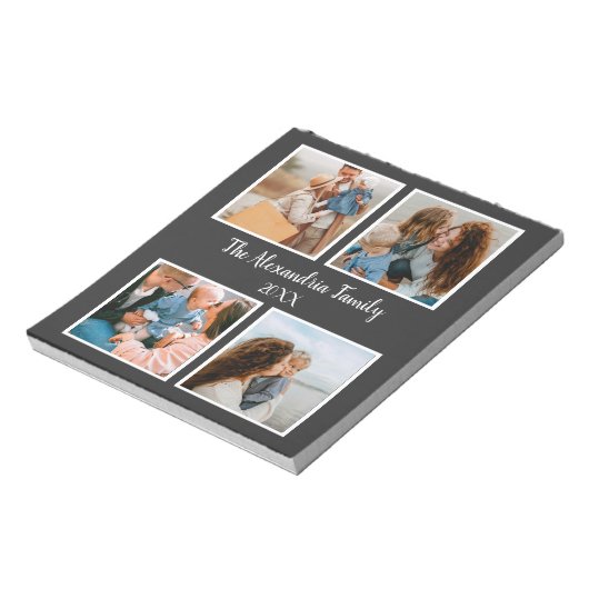 家族パーソナライズされた4枚の写真コラージュテンプレート ノートパッド (回転)