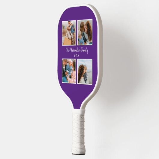 家族パーソナライズされた4枚の写真コラージュテンプレート ピックルボールラケット (左)