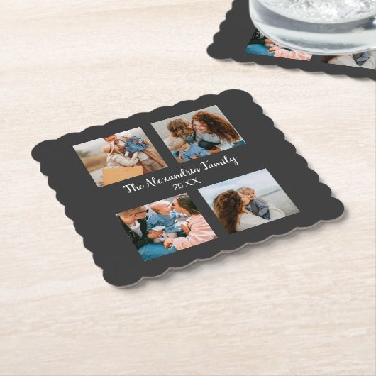 家族パーソナライズされた4枚の写真コラージュテンプレート ペーパーコースター (アングル)