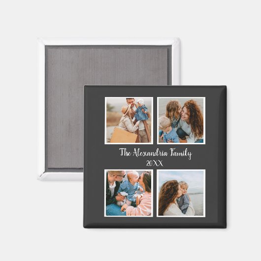 家族パーソナライズされた4枚の写真コラージュテンプレート マグネット (正面/裏面)
