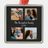 家族パーソナライズされた4枚の写真コラージュテンプレート メタルオーナメント (正面)