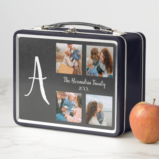 家族パーソナライズされた4枚の写真コラージュテンプレート メタルランチボックス (インサイチュ)