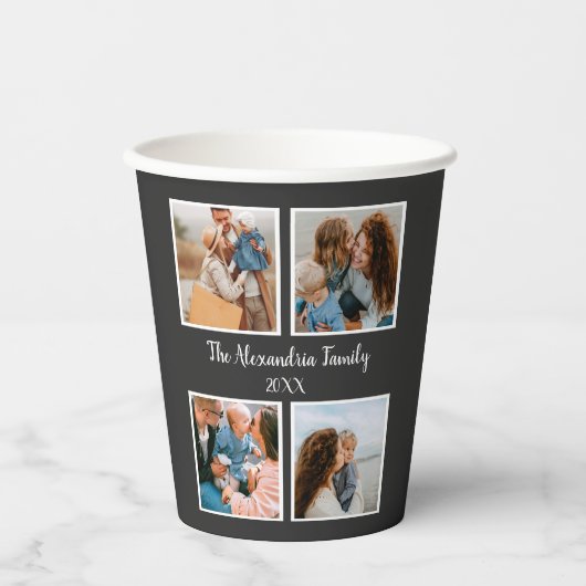 家族パーソナライズされた4枚の写真コラージュテンプレート 紙コップ (正面)