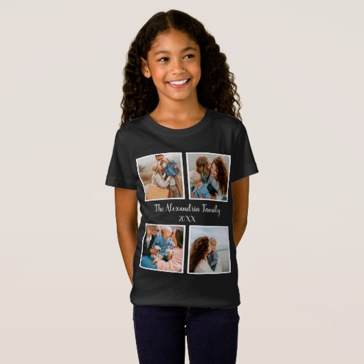 家族パーソナライズされた4枚の写真コラージュテンプレート Tシャツ (正面フル)