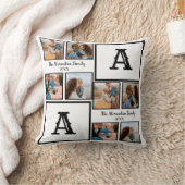 家族パーソナライズされた4枚フォトコラージュのモノグラム クッション (ブランケット)