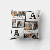 家族パーソナライズされた4枚フォトコラージュのモノグラム クッション (裏面)