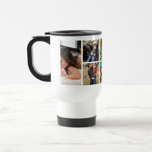家族パーソナライズされた8写真コラージュ トラベルマグ (左)
