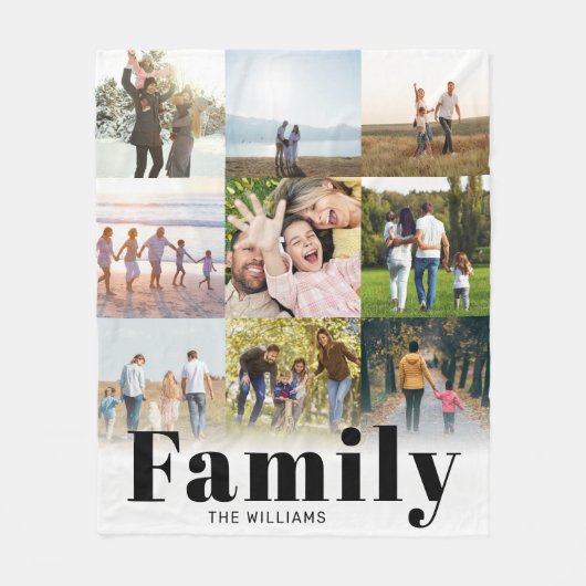 家族パーソナライズされた9写真コラージュ フリースブランケット (正面)