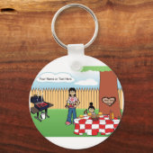 家族パーソナライズされたBBQマ独身のマ、1女の子の漫画 キーホルダー (正面)