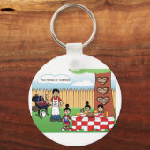 家族パーソナライズされたBBQ、独身のパパ、1男の子の漫画 キーホルダー (正面)