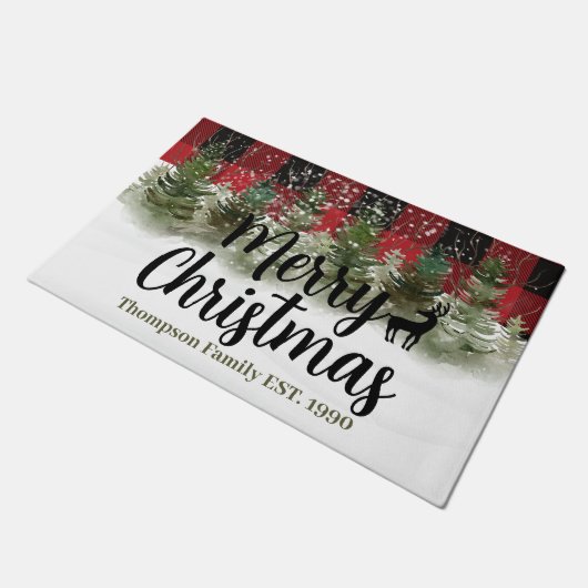家族フェスティバルスクリプト冬の木メリークリスマス ドアマット (アングル)