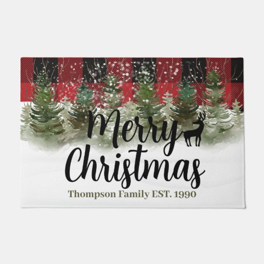 家族フェスティバルスクリプト冬の木メリークリスマス ドアマット (正面)