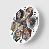 家族フォトコラージュ7カスタムつ白い六角形の花 ラウンド壁時計 (傾斜)