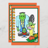 家族フレンドリーハローウィンパーティ衣装パーティー 招待状 (正面/裏面)