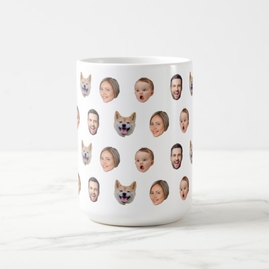 家族マグカップ、カスタム顔写真、4枚の写真顔 コーヒーマグカップ (中央)