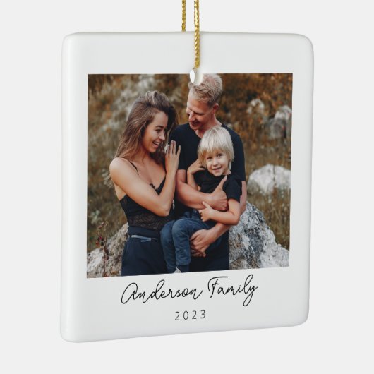 家族ミニマルエレガント写真クリスマス セラミックオーナメント (右)