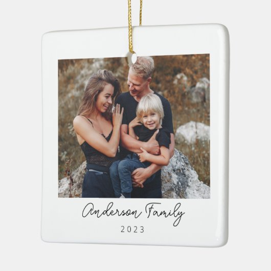 家族ミニマルエレガント写真クリスマス セラミックオーナメント (左)