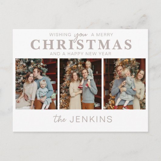 家族ミニマル写真クリスマスカード – シンプル ポストカード (正面)