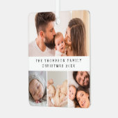 家族ミニマル写真コラージュのクリスマスカスタム メタルオーナメント (正面左)