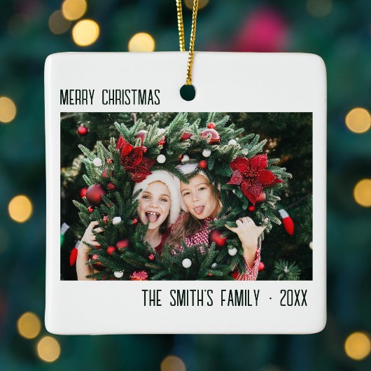 家族ミニマル写真ポートレートクリスマス セラミックオーナメント