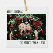 家族ミニマル写真ポートレートクリスマス セラミックオーナメント (正面)