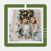 家族ミニマル写真切手， パーソナライズされた メタルオーナメント (正面)